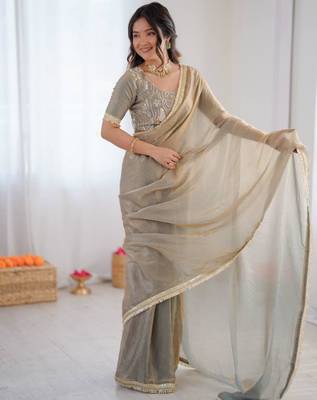 Grey silk blend embroidered saree with sequins work 4