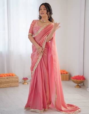 Pink silk blend embroidered saree with sequins work 2