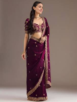 Wine silk blend embroidered saree with sequins work 3