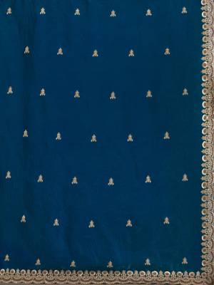 Teal silk blend embroidered saree with sequins work 3