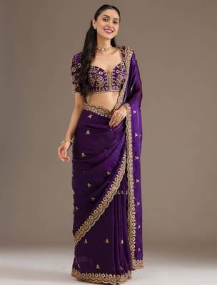 Purple silk blend embroidered saree with sequins work 2