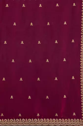 Maroon silk blend embroidered saree with sequins work