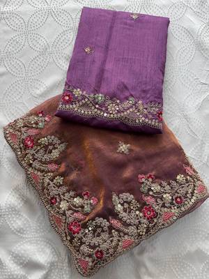 Onion pink chiffon embroidered saree with sequins work 4