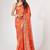 Orange organza printed saree with sequins work