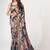 Teal organza printed saree with sequins work