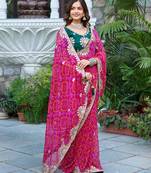 Pink silk blend embroidered saree with thread work