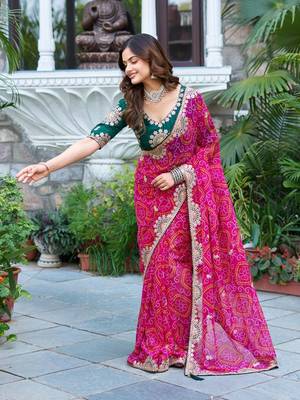 Pink silk blend embroidered saree with thread work 2