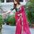 Pink silk blend embroidered saree with thread work