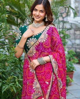 Pink silk blend embroidered saree with thread work 3