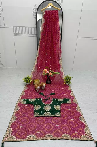 Pink silk blend embroidered saree with thread work