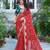 Red silk blend embroidered saree with thread work