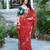 Red silk blend embroidered saree with thread work