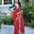 Red silk blend embroidered saree with thread work