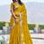 Mustard satin embroidered saree with thread work