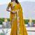 Mustard satin embroidered saree with thread work
