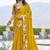 Mustard satin embroidered saree with thread work