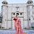 Pink silk blend embroidered saree with thread work