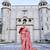 Pink silk blend embroidered saree with thread work