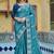 Teal silk blend embroidered saree with thread work