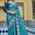 Teal silk blend embroidered saree with thread work