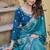 Teal silk blend embroidered saree with thread work