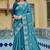 Teal silk blend embroidered saree with thread work