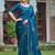 Teal silk blend embroidered saree with thread work