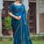 Teal silk blend embroidered saree with thread work