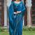 Teal silk blend embroidered saree with thread work