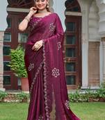 Wine silk blend embroidered saree with thread work