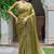 Olive silk blend embroidered saree with sequins work