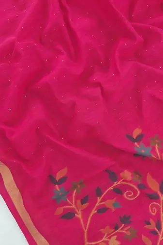 Pink silk blend printed saree with zari work