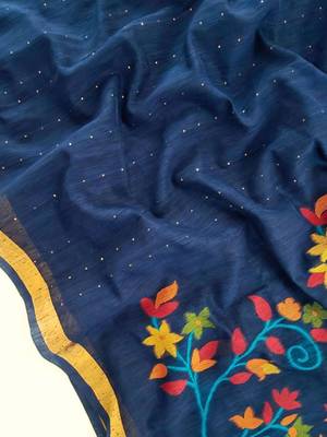 Teal silk blend printed saree with zari work 3