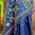 Teal silk blend printed saree with zari work