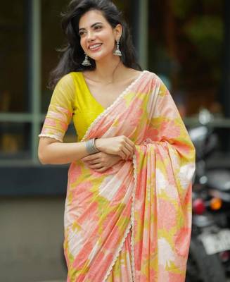 Multicolor linen printed saree with floral print 2