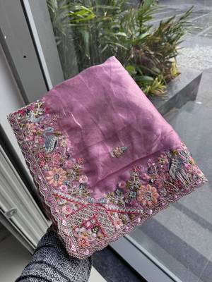 Lavender tissue embroidered saree with thread work 3