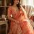 Orange tissue printed saree with stripes print