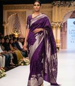 Purple silk blend printed saree with zari work