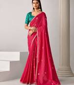 Red tissue embroidered saree with thread work