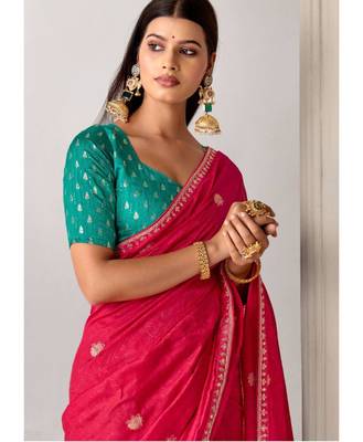 Red tissue embroidered saree with thread work 2