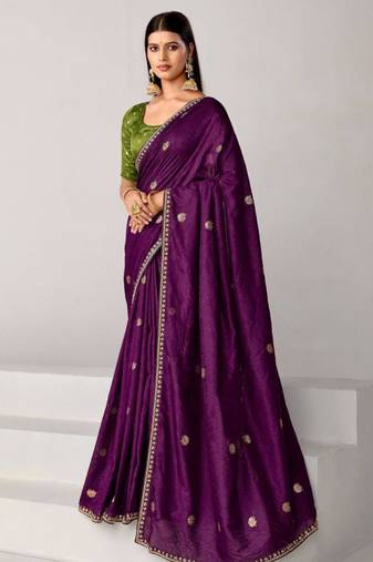 Purple tissue embroidered saree with thread work