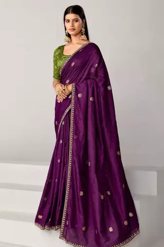 Purple tissue embroidered saree with thread work