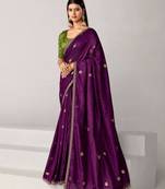 Purple tissue embroidered saree with thread work