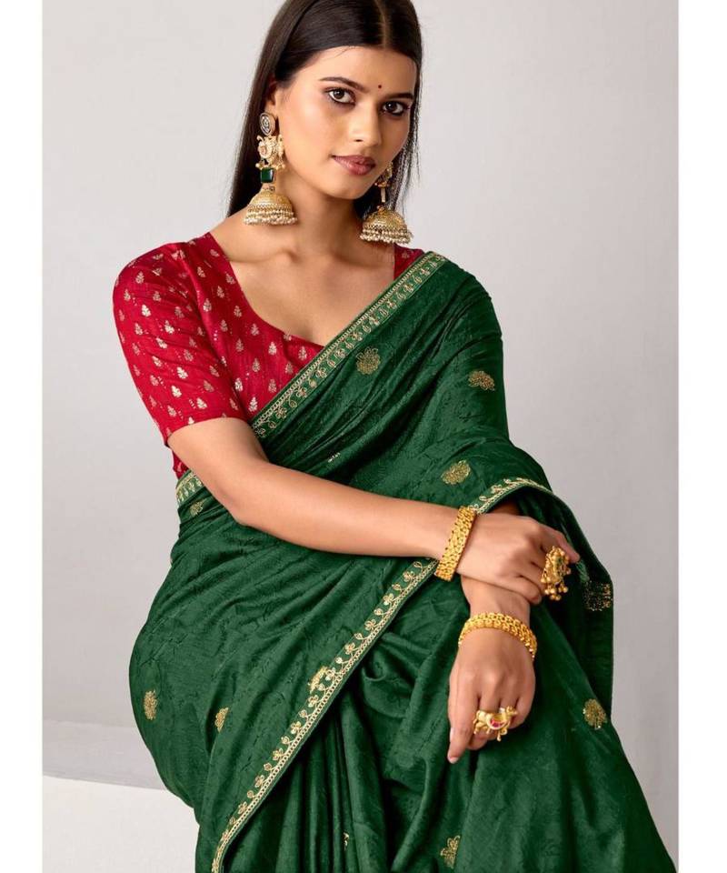 Green tissue embroidered saree with thread work