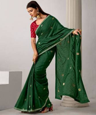 Green tissue embroidered saree with thread work 2