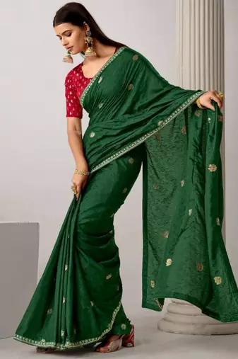 Green tissue embroidered saree with thread work