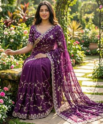 Purple silk blend embroidered saree with sequins work 2