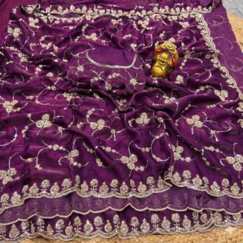 Purple silk blend embroidered saree with sequins work 3