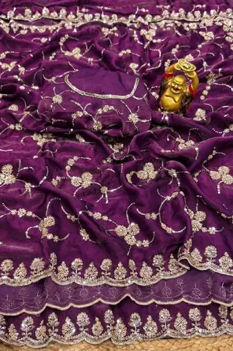 Purple silk blend embroidered saree with sequins work