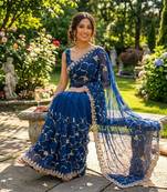 Royal blue silk blend embroidered saree with sequins work